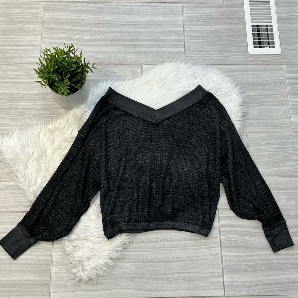 We the Free Black Off Shoulder Puff Sleeve Top
